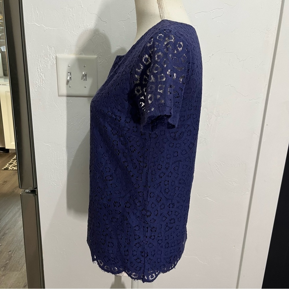 J. Crew Factory Blue Lace Short Sleeve Top 0 - Picture 2 of 11